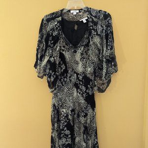 B/W Print Dress with Jewel Neck & Shrug/Cape-let